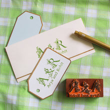 Load image into Gallery viewer, Personalised Rubber Name Stamp with Wooden Mount - Couple Floral Monogram