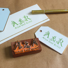 Load image into Gallery viewer, Personalised Rubber Name Stamp with Wooden Mount - Couple Floral Monogram