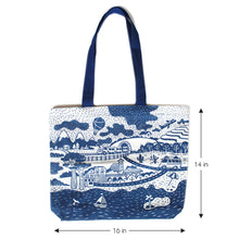 Load image into Gallery viewer, Illustrated Canvas Zippered Tote Bag With Waterproof Lining - Travel (Blue)