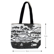Load image into Gallery viewer, Illustrated Canvas Zippered Tote Bag With Waterproof Lining - Travel (Charcoal)