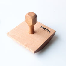 Load image into Gallery viewer, Small Business Logo + QR Code + Text Rubber Stamp with Wooden Rocker Mount