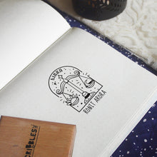 Load image into Gallery viewer, Personalised Rubber Zodiac Sign Name Stamp on a Wooden Mount