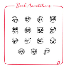 Load image into Gallery viewer, Tiny Icon Rubber Stamps with Wooden Mount for Book Annotations - Set of 15