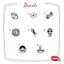 Load image into Gallery viewer, Mini Diwali Rubber Stamp Set on a Wooden Mount - Set of 8