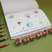 Load image into Gallery viewer, Tiny Icon Rubber Stamps with Wooden Mount for Craft and Packaging - Set of 6/15