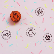 Load image into Gallery viewer, Personalised Single Face Rubber Stamp with Wooden Mount - Characters Template