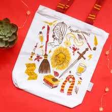 Load image into Gallery viewer, Official Harry Potter Illustrated Front/Back Canvas Zippered Tote Bag - Gryffindor (Can be Personalised)