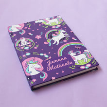 Load image into Gallery viewer, Unicorn Themed A5 Hardbound Notebook Ruled Pages (Can Be Personalised)