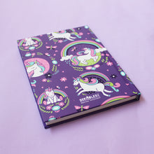 Load image into Gallery viewer, Unicorn Themed A5 Hardbound Notebook Ruled Pages (Can Be Personalised)