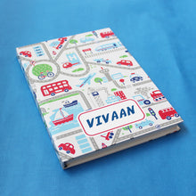 Load image into Gallery viewer, Busy Street Themed A5 Hardbound Notebook Ruled Pages (Can Be Personalised)