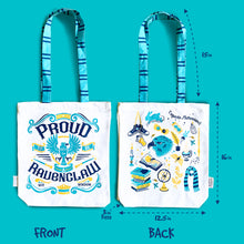 Load image into Gallery viewer, Official Harry Potter Illustrated Front/Back Canvas Zippered Tote Bag - Ravenclaw (Can be Personalised)
