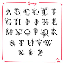 Load image into Gallery viewer, Mini Alphabet Rubber Stamp Set on a Wooden Mount - Gothic/Spring