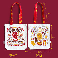 Load image into Gallery viewer, Official Harry Potter Illustrated Front/Back Canvas Zippered Tote Bag - Gryffindor (Can be Personalised)