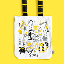 Load image into Gallery viewer, Official Harry Potter Illustrated Front/Back Canvas Zippered Tote Bag - Hufflepuff (Can be Personalised)
