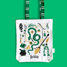 Load image into Gallery viewer, Official Harry Potter Illustrated Front/Back Canvas Zippered Tote Bag - Slytherin (Can be Personalised)