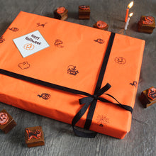 Load image into Gallery viewer, Mini Halloween Rubber Stamp Set on a Wooden Mount - Set of 7
