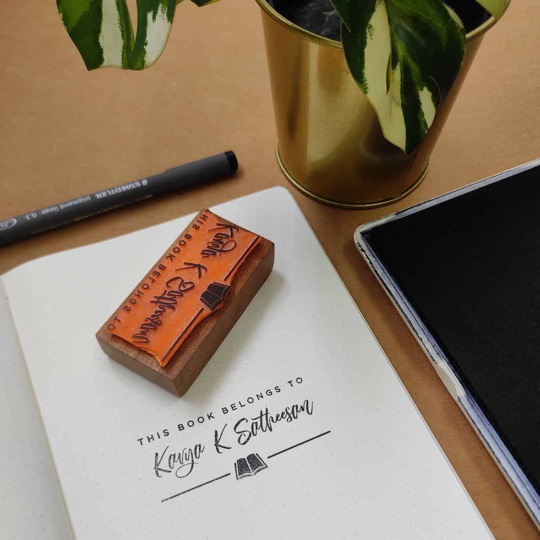 Personalised Rubber Library Stamp with Wooden Mount - Open Book
