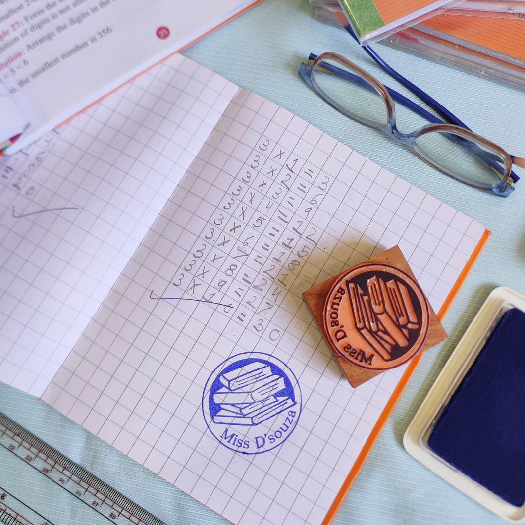 Personalised Classroom Rubber Stamp for Teachers with Wooden Mount