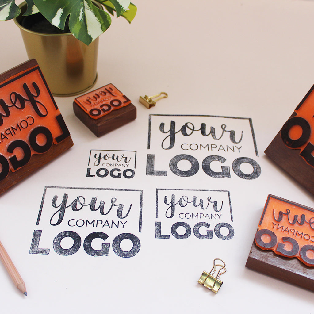 Custom Design/Logo Business Rubber Stamp with Wooden Mount - Large