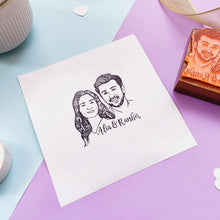 Load image into Gallery viewer, Personalised Face Rubber Stamp with Wooden Mount - Custom Hand Drawn.
