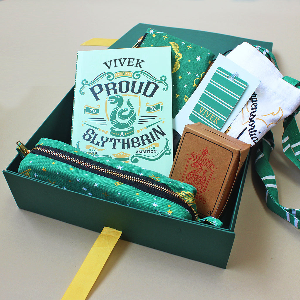 Official Harry Potter Slytherin Themed Personalised Stationery Gift Hamper