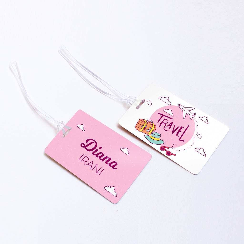 Travel Personalised Bag/Baggage Tag Luggage Tag - Pink - Set of 2