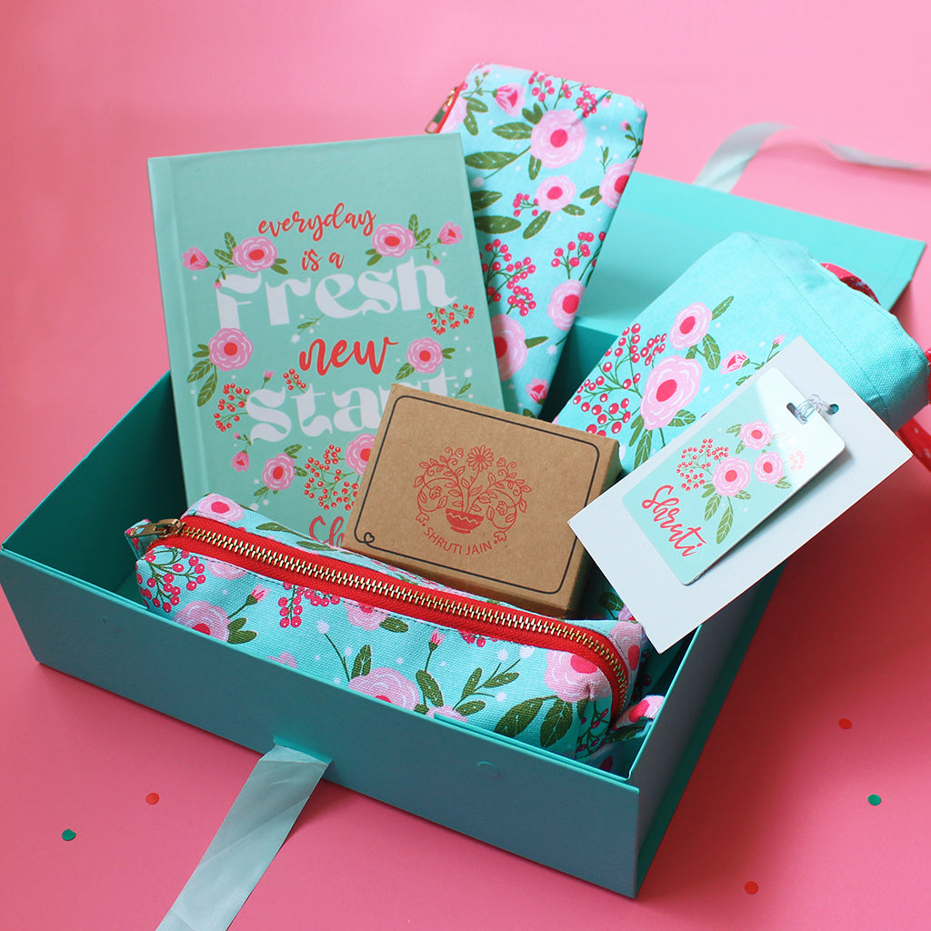 Spring-Flowers Themed Personalised Stationery Gift Hamper