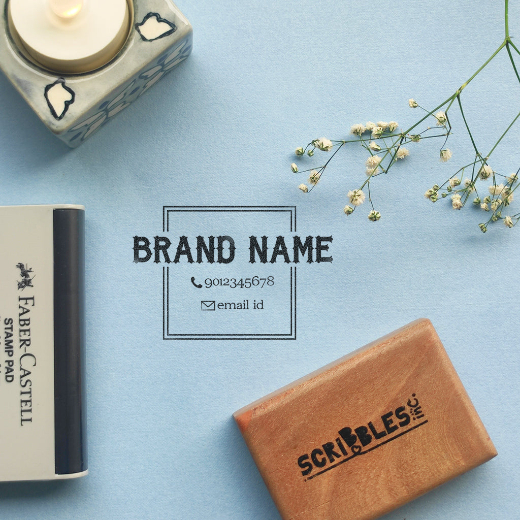 Custom Text Only Stamp for Shop/Business Rubber Stamp with Wooden Mount - Brand + Phone + Email