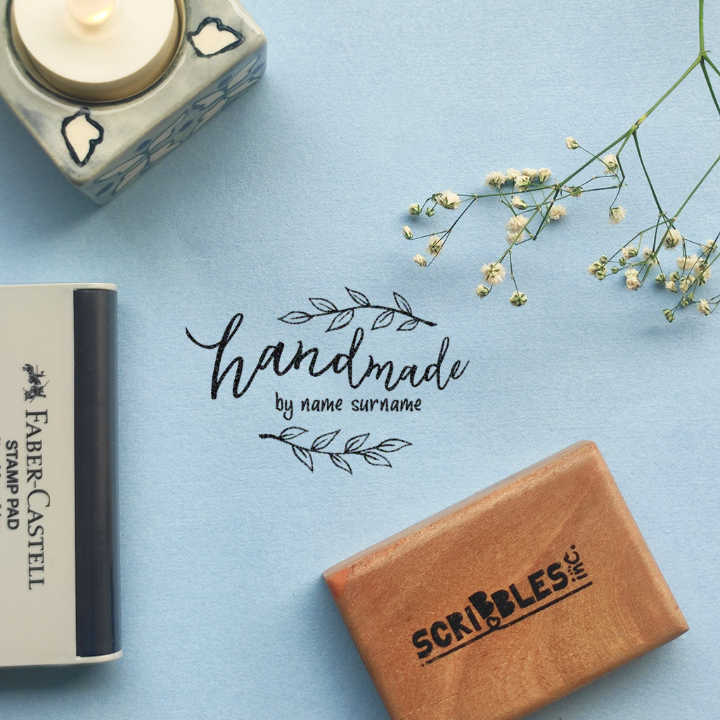 Personalised Business Rubber Stamp with Wooden Mount - Handmade