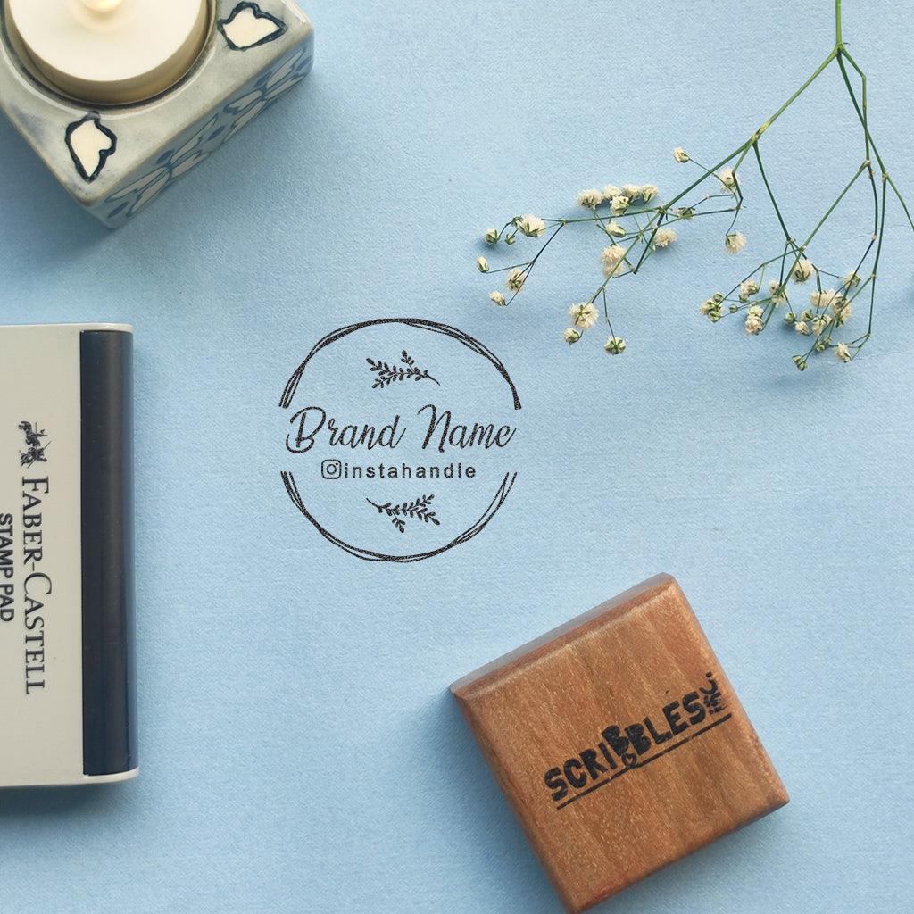 Custom Text Only Stamp for Shop/Business Rubber Stamp with Wooden Mount - Brand + Insta ID