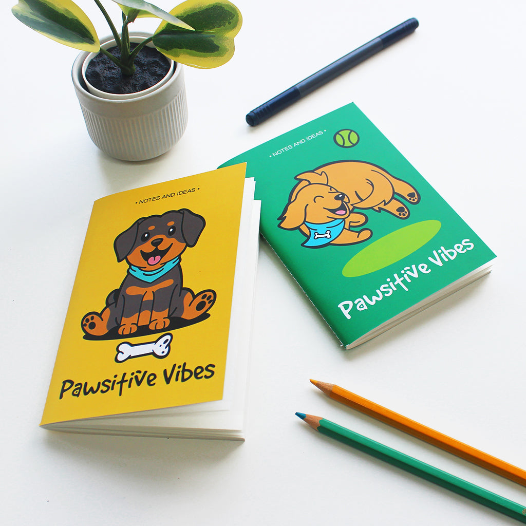 Pawsitive Vibes Only Dog Themed A6 Blank Pocket Notepads 60 Pages (Set of 2)