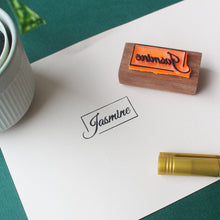 Load image into Gallery viewer, Personalised Rubber Simple Name Stamp on a Wooden Mount - Plain
