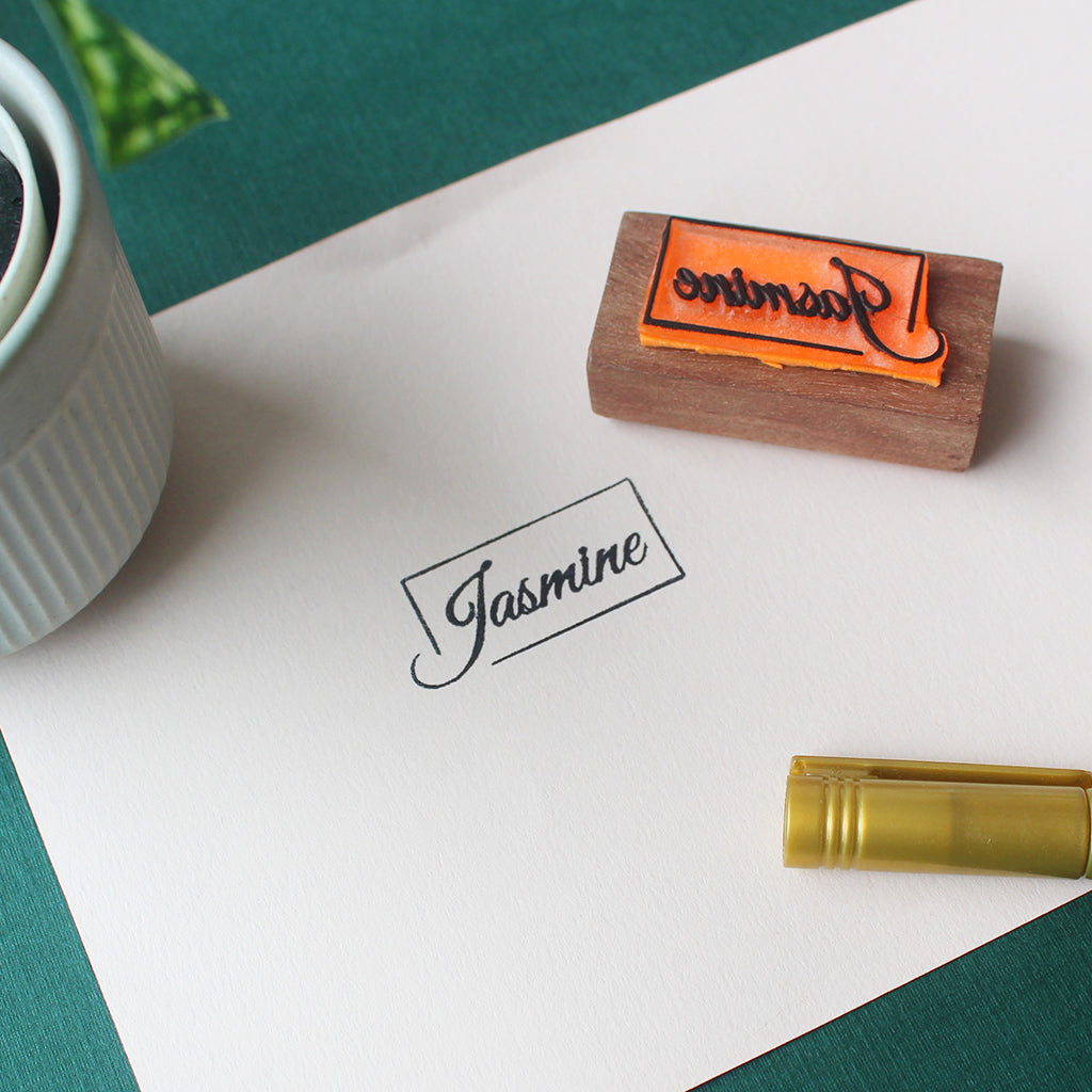 Personalised Rubber Simple Name Stamp on a Wooden Mount - Plain