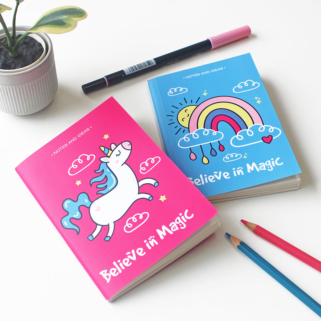 Unicorn & Rainbows Themed A6 Blank Pocket Notepads 60 Pages (Set of 2)