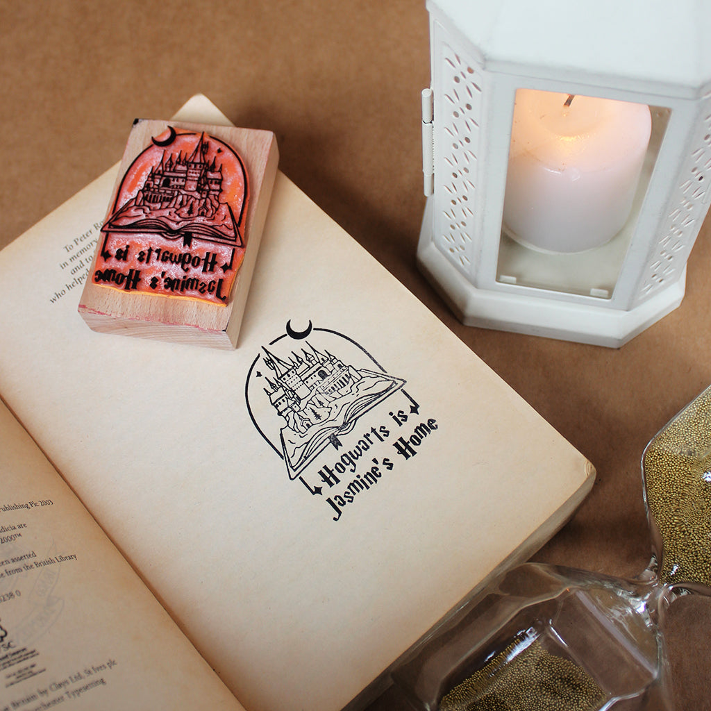 Official Harry Potter Personalised Name Rubber Stamp with Wooden Mount - Hogwarts is My Home