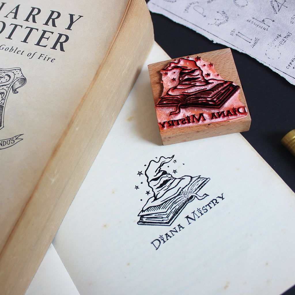 Official Harry Potter Personalised Name Rubber Stamp with Wooden Mount - The Sorting Hat