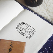 Load image into Gallery viewer, Personalised Rubber Zodiac Sign Name Stamp on a Wooden Mount
