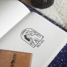 Load image into Gallery viewer, Personalised Rubber Zodiac Sign Name Stamp on a Wooden Mount
