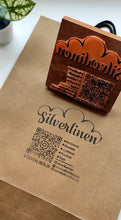 Load image into Gallery viewer, Small Business Logo + QR Code + Text Rubber Stamp with Wooden Mount
