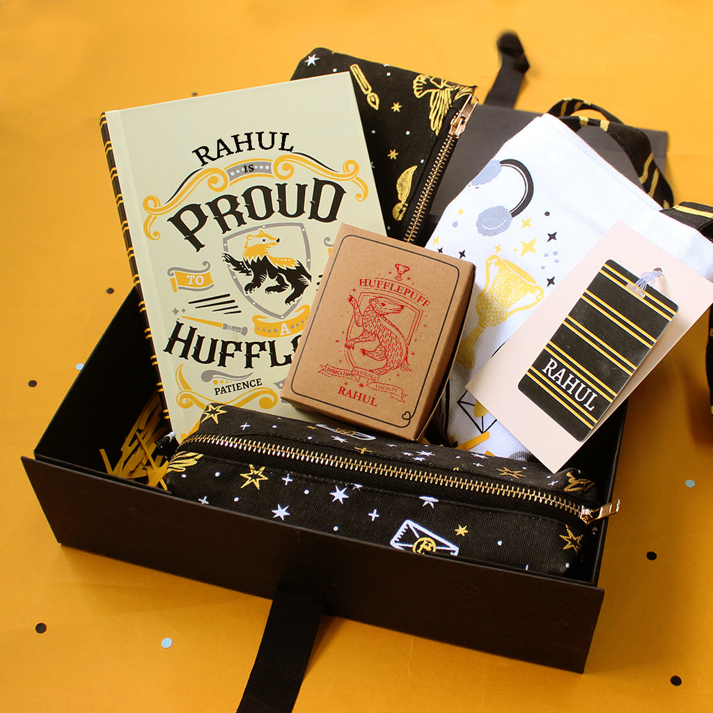 Official Harry Potter Hufflepuff Themed Personalised Stationery Gift Hamper