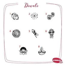Load image into Gallery viewer, Mini Diwali Rubber Stamp Set on a Wooden Mount - Set of 8
