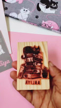 Load and play video in Gallery viewer, Personalised Name/Ex Libris Rubber Stamp with Wooden Mount - Geeky Cat
