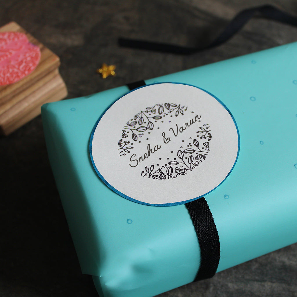 Personalised Rubber Name Stamp on a Wooden Mount - Floral Garden