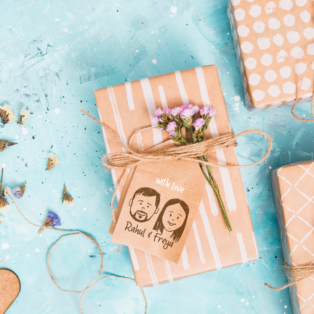 Personalised Couple Face Rubber Stamp with Wooden Mount - Ready Face Templates