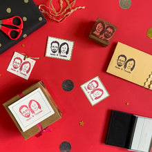 Load image into Gallery viewer, Personalised Couple Face Rubber Stamp with Wooden Mount - Ready Face Templates

