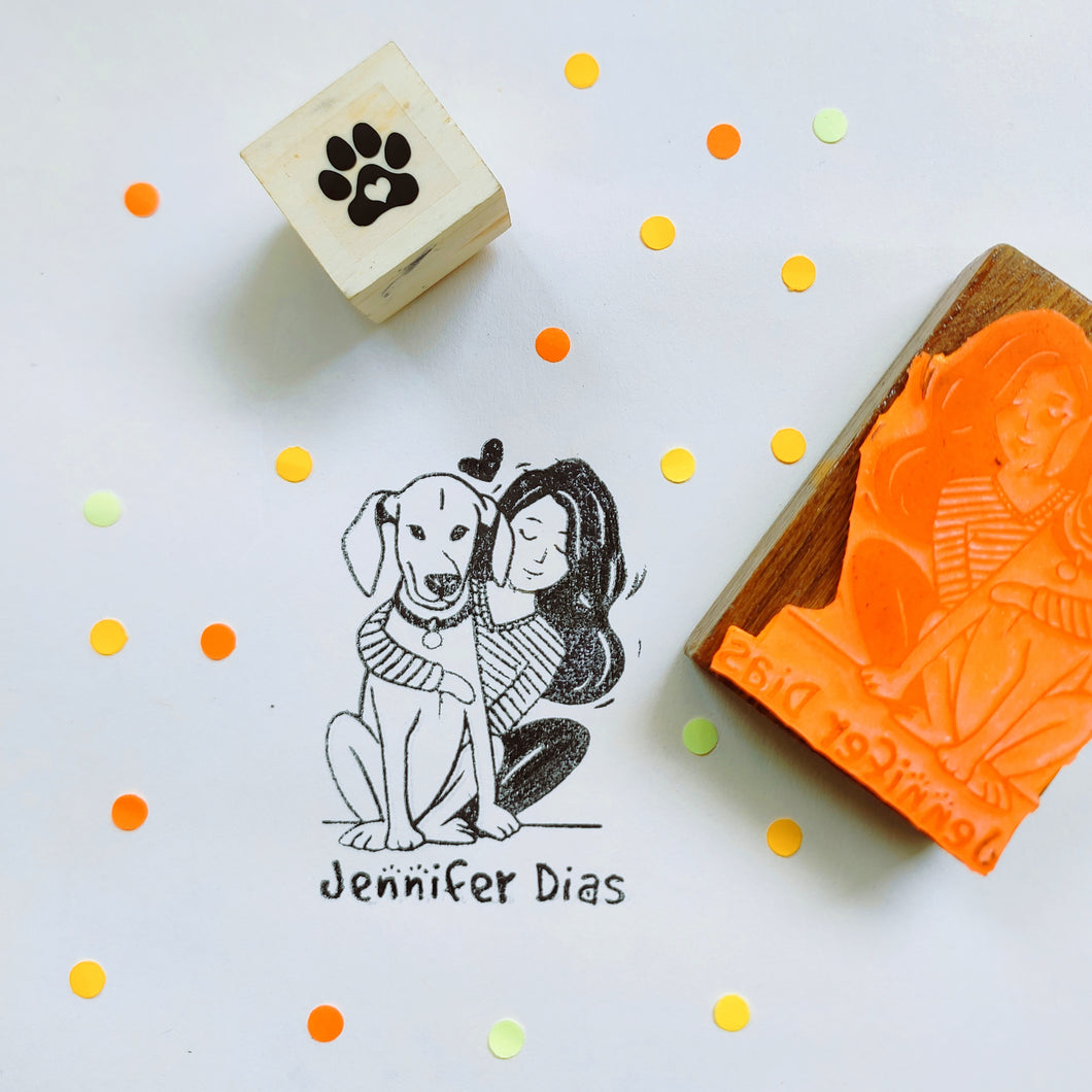 Personalised Name/Ex Libris Rubber Stamp with Wooden Mount - Dog Mumma