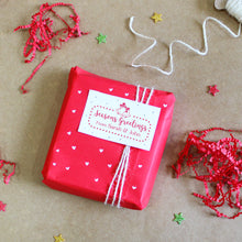 Load image into Gallery viewer, Personalised Rubber Name Stamp on a Wooden Mount with Stamp Pad - Season&#39;s Greetings
