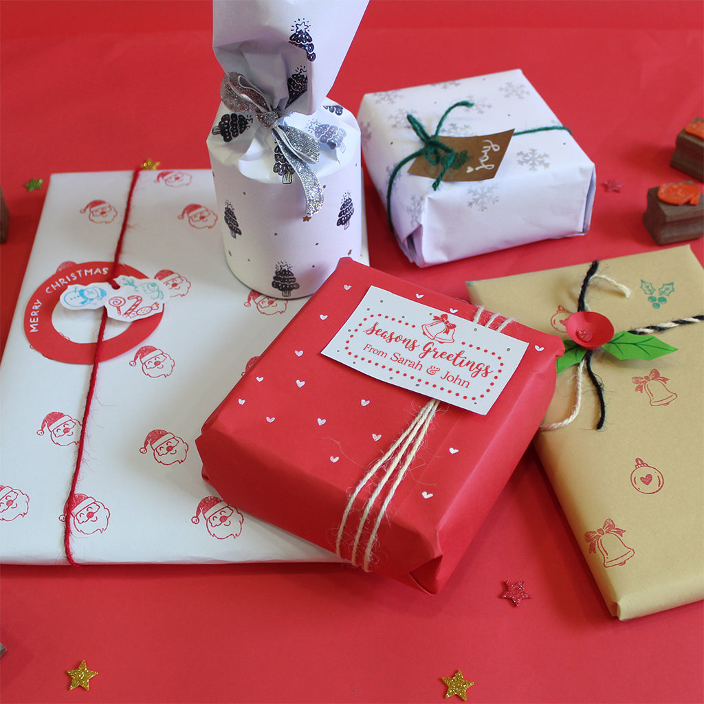 Personalised Rubber Name Stamp on a Wooden Mount with Stamp Pad - Season's Greetings