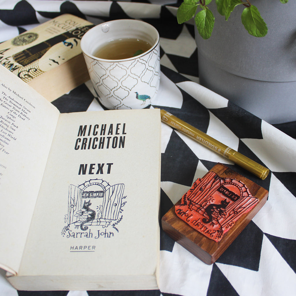 Ex Libris Rubber Stamp ailorophile cat