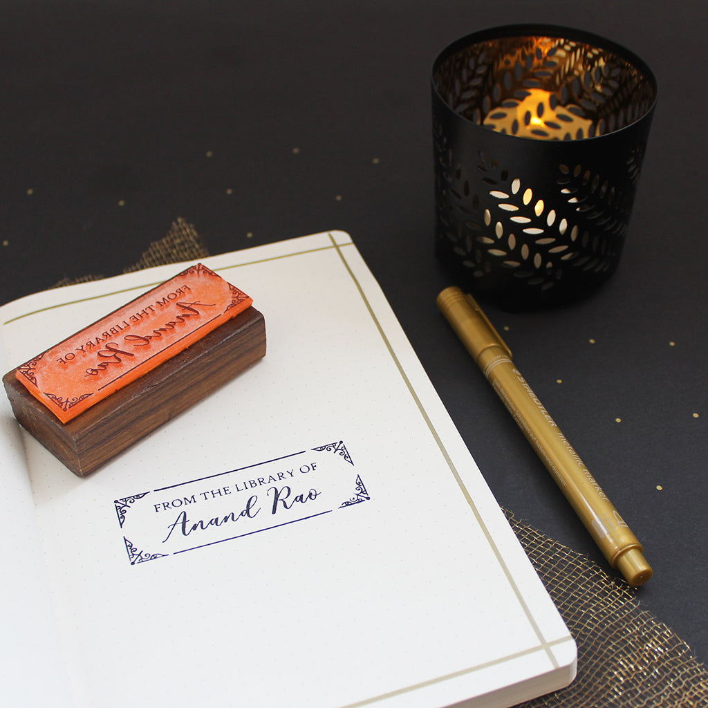 Personalised Rubber Library Stamp with a Wooden Mount - Simplistic